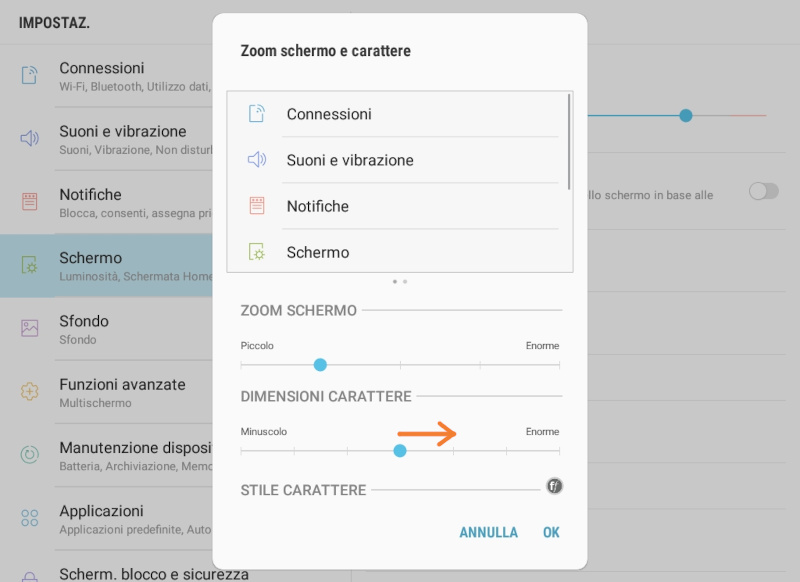Modifica la dimensione del carattere del tuo dispositivo