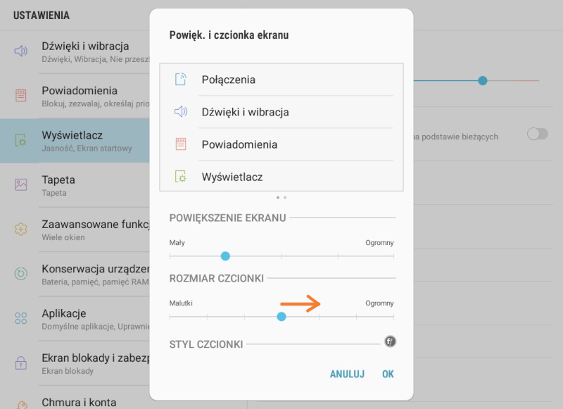 rozmiar czcionki urządzenia