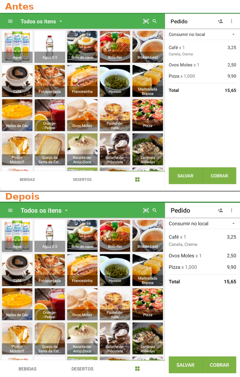 Depois de salvar as configurações do dispositivo, o tamanho da fonte do texto no aplicativo Loyverse PDV será alterado
