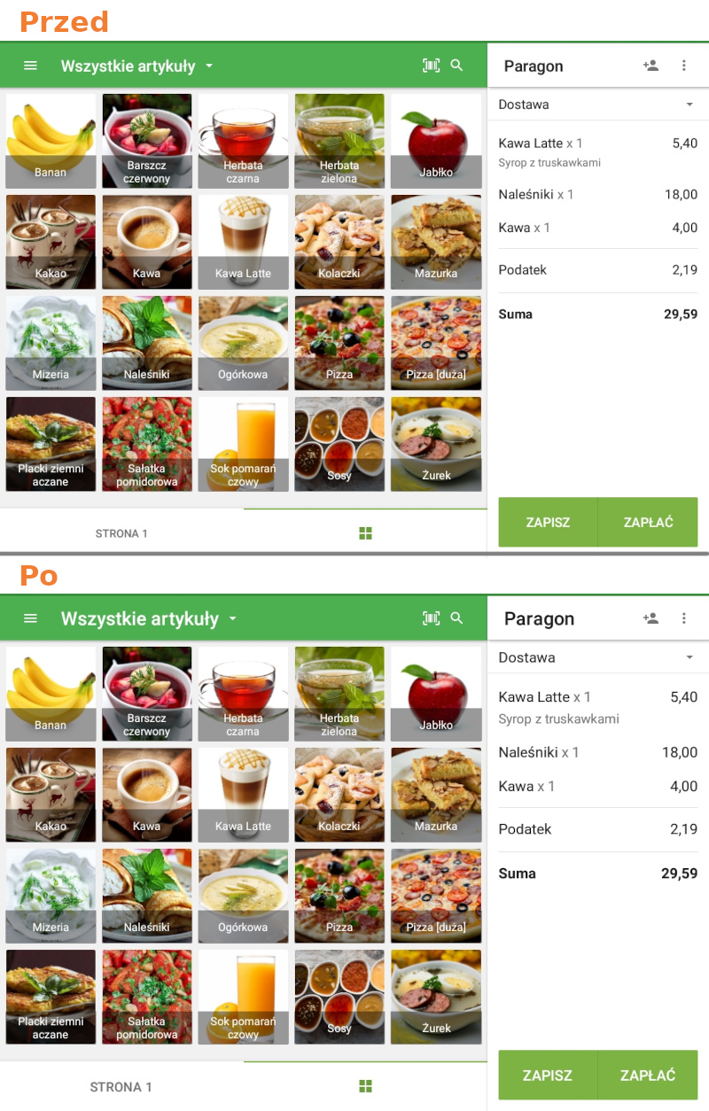 Po zapisaniu ustawień urządzenia zmieni się rozmiar czcionki tekstu w aplikacji Loyverse POS