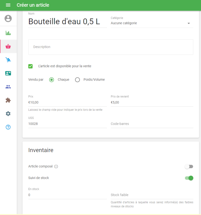 un article en vente à la pièce