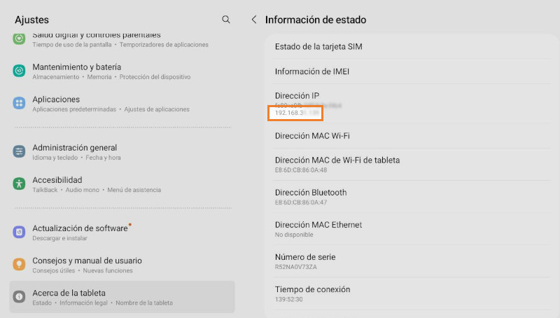 Dirección IP de la red en Android