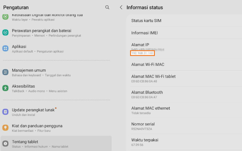 Alamat IP jaringan di Android
