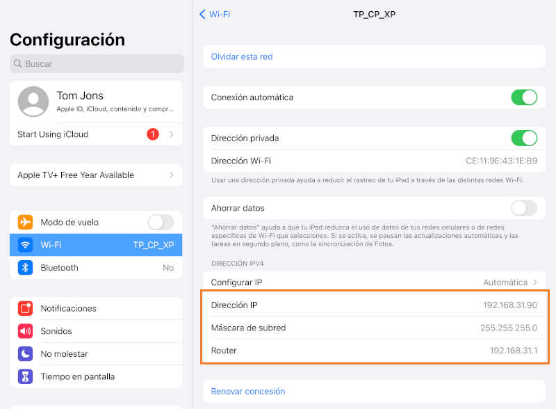 Modo de configuración de IP