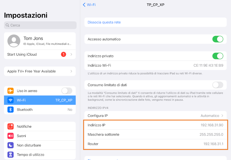 modalità di configurazione IP