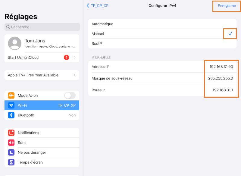 mode configuration Manuel