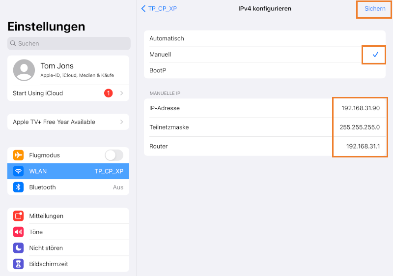 Schalten Sie den Konfigurationsmodus auf 'Manuell'
