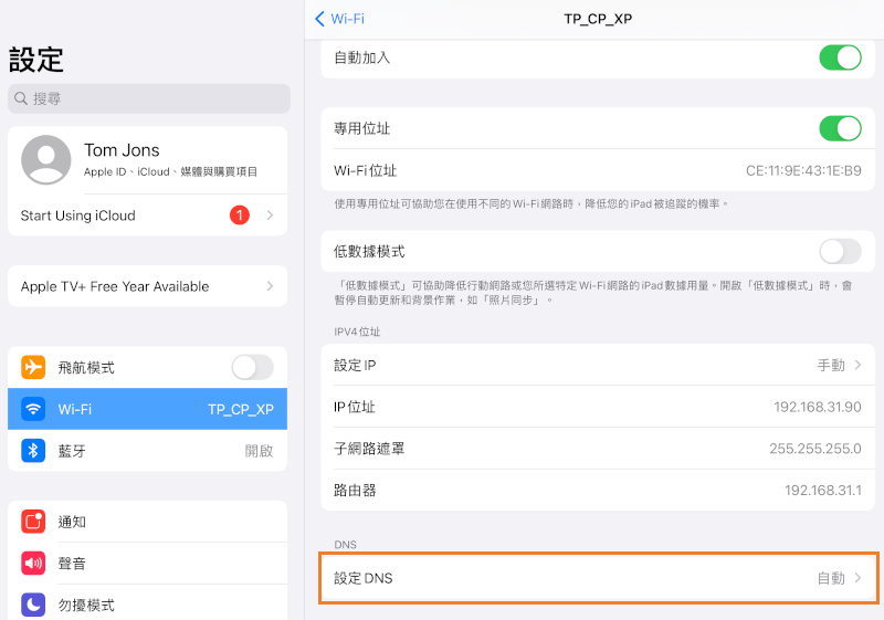 將 DNS 設置從自動模式切換到手動模式