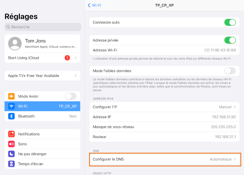 changer les paramètres DNS du mode automatique au mode manuel