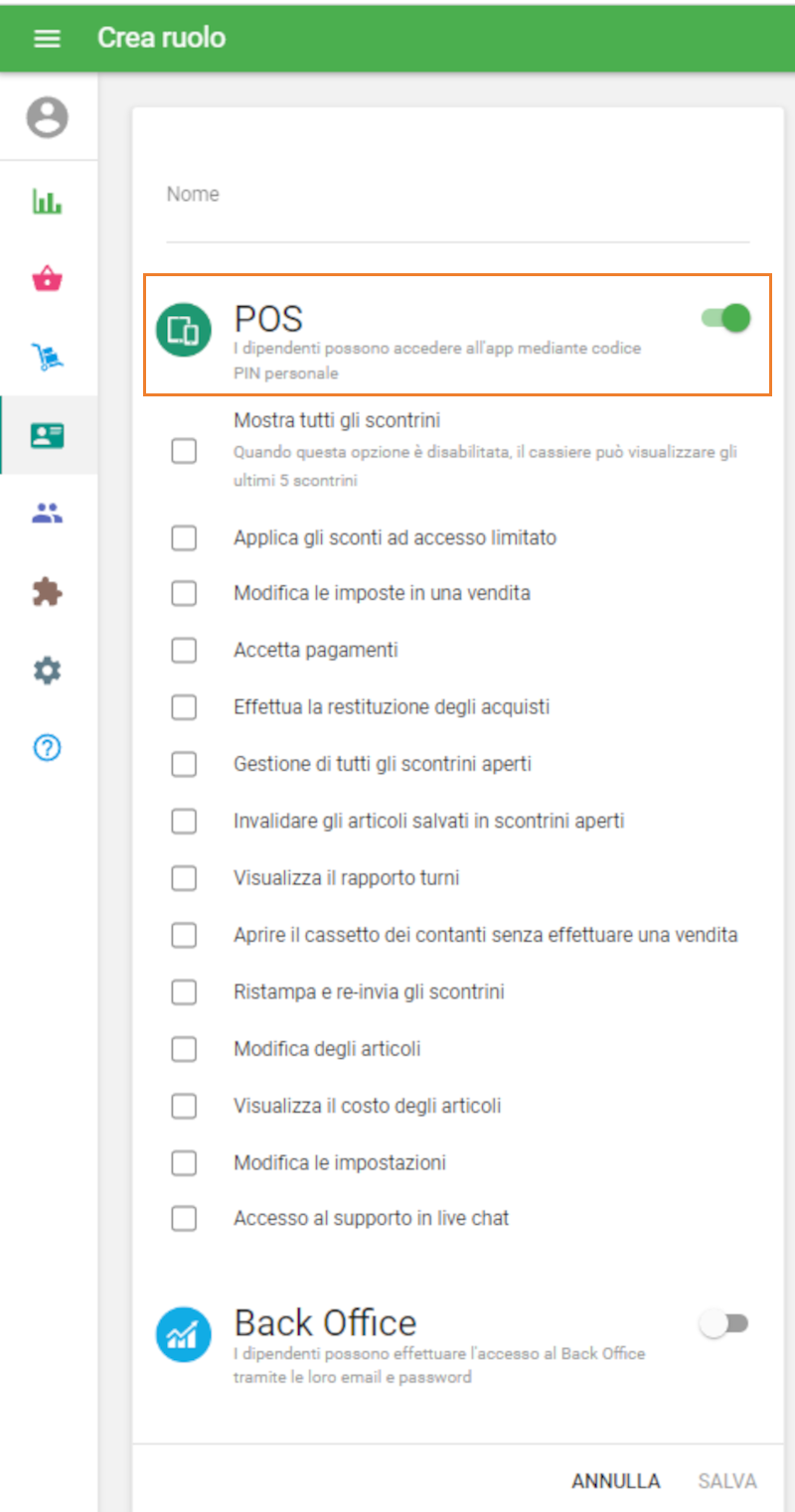 Diritti di accesso al POS