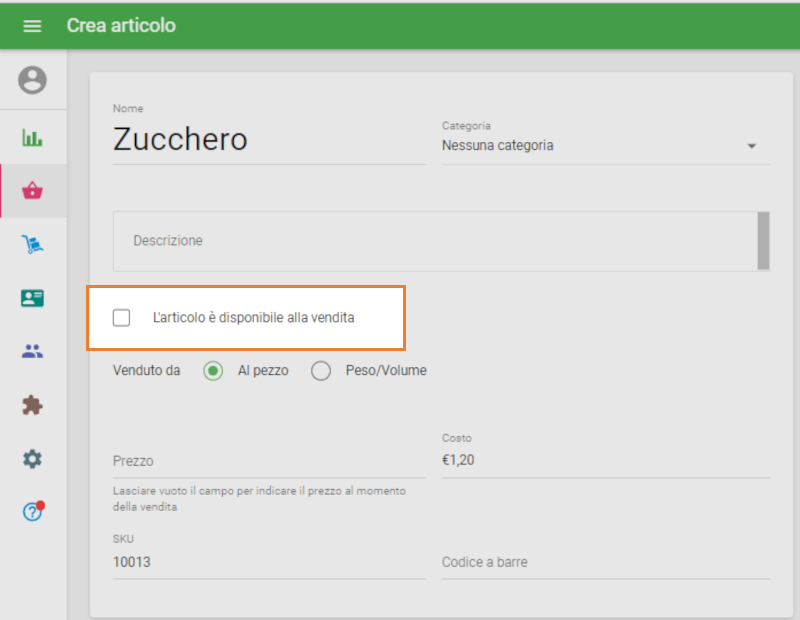 deseleziona la casella di controllo 'L'articolo è disponibile alla vendita'