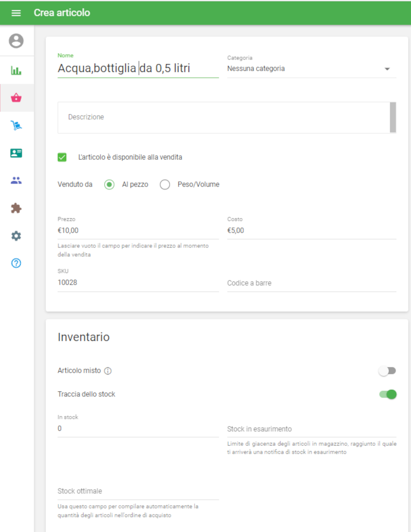 un articolo in vendita al pezzo