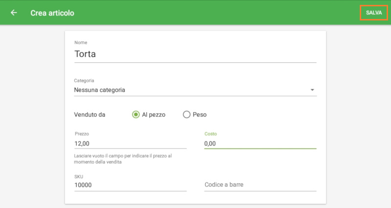 pagina Crea articolo