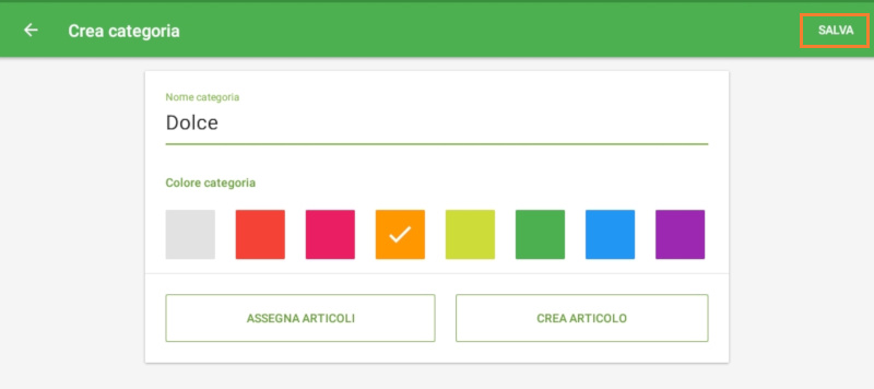 Specifichi il nome della categoria, scegli un colore di categoria, e poi seleziona Salva