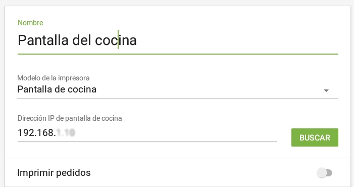 IP del dispositivo de pantalla de cocina