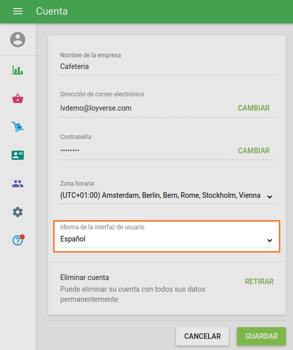 Puede elegir un idioma para la Oficina Interna