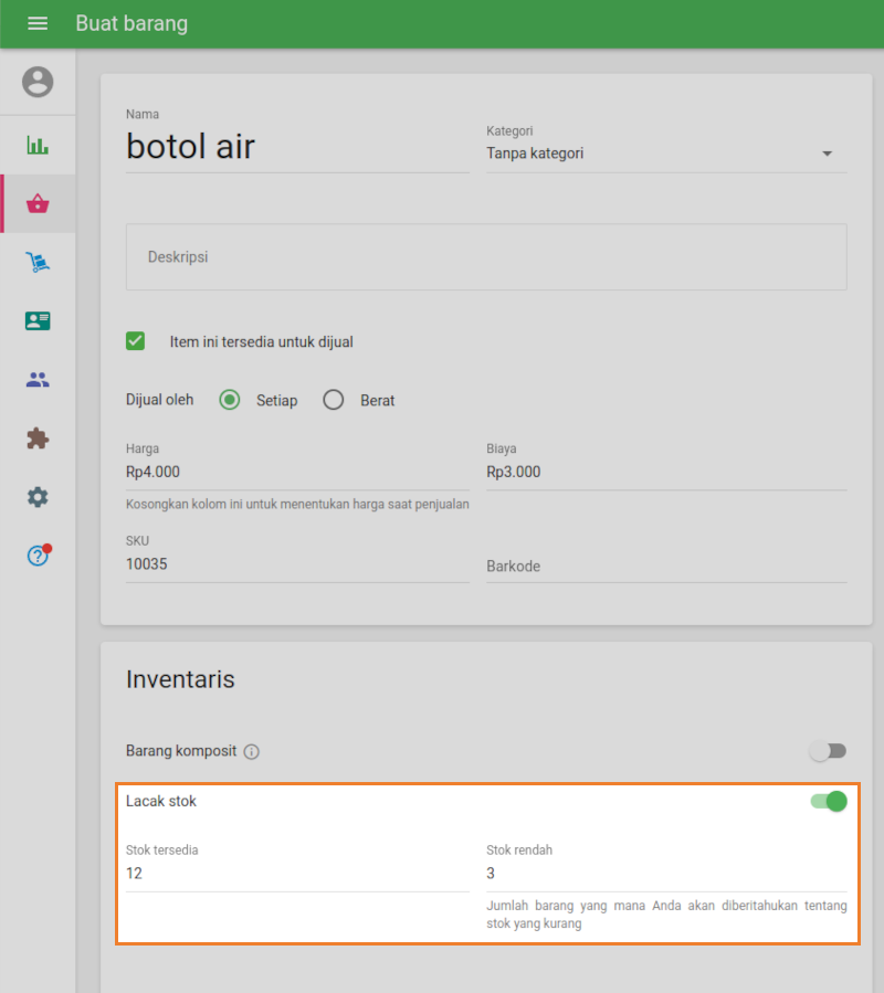 Pemberitahuan tentang stok renda