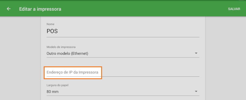 campo Endereço IP da impressora