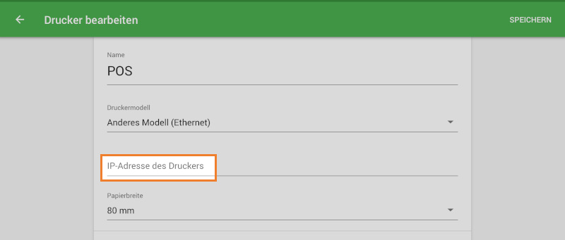 Feld IP-Adresse des Druckers