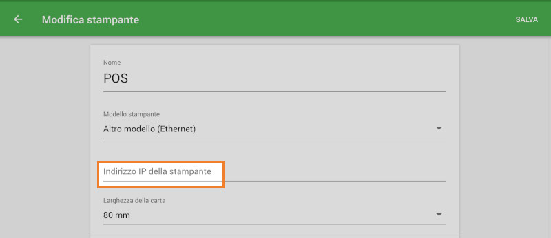 il campo 'Indirizzo IP stampante'