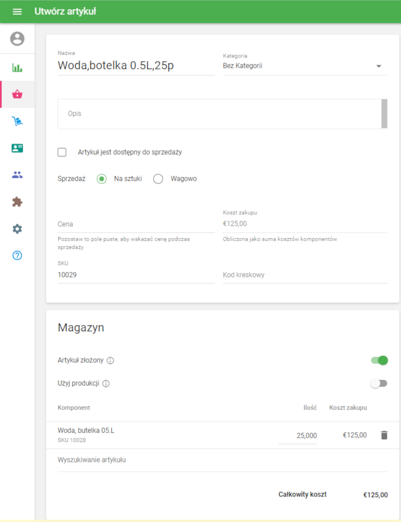 Pozycja złożona do zamówień pudełkowych