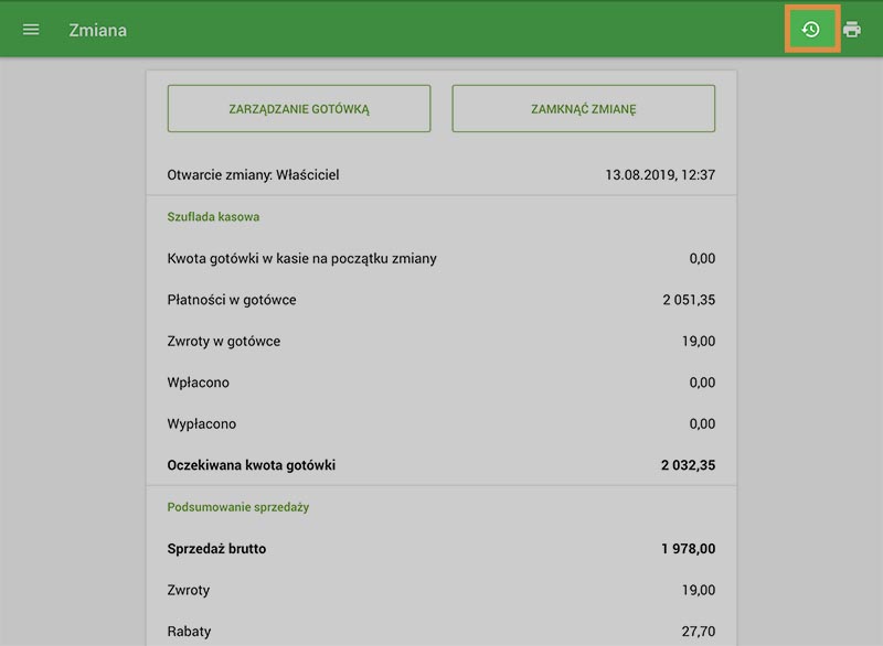 Naciśnij na ikonkę 'Historia'