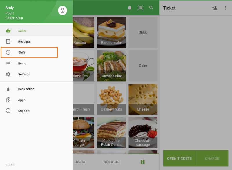 Shift button in the main menu