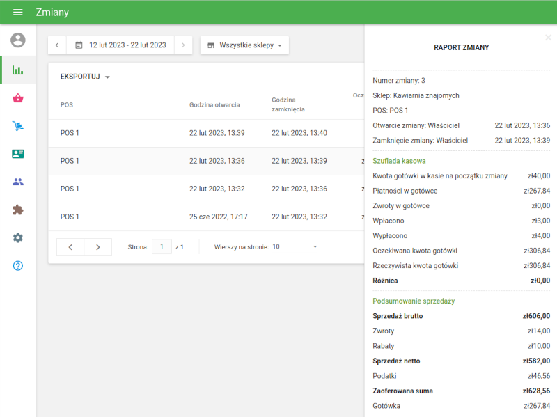 szczegółowe informacje o konkretnej zmianie