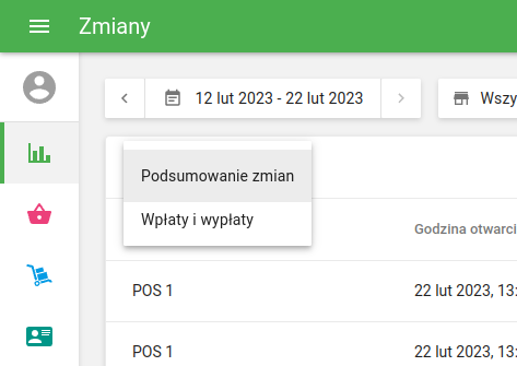 podstawowy raport podsumowujący zmianę lub raport wpłat i wypłat, aby zobaczyć historię zarządzania gotówką