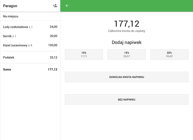 Wybór Napiwków podczas płatności