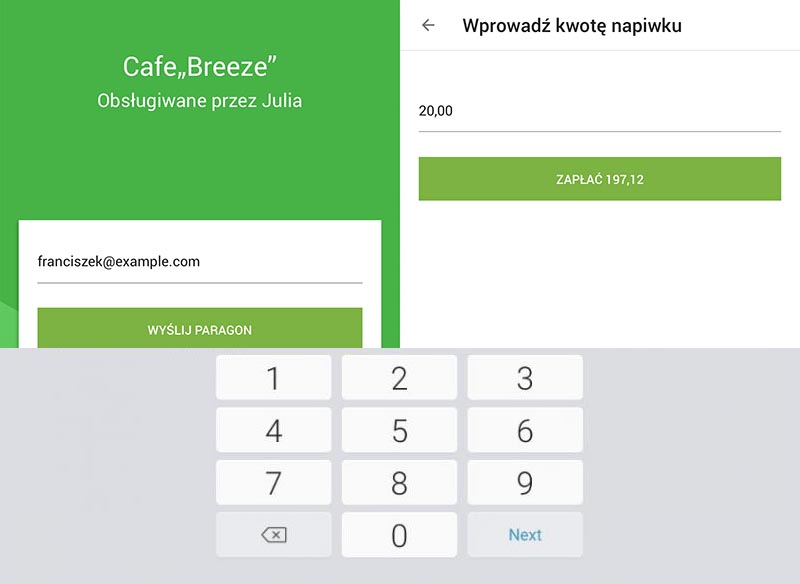 Napiwki na wyświetlaczu klienta