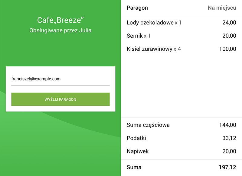 Napiwki na wyświetlaczu klienta