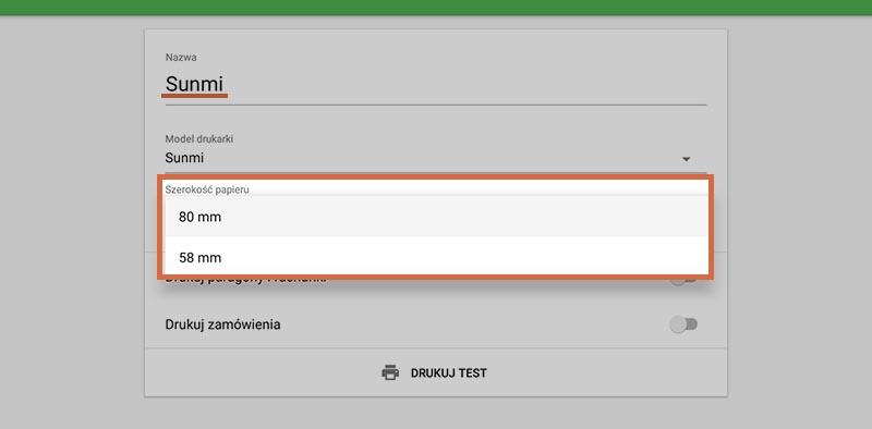 Wybierz „Szerokość papieru” drukarki
