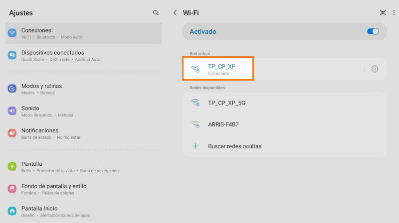 En los ajustes de su dispositivo móvil verifique la red a la que esta conectado
