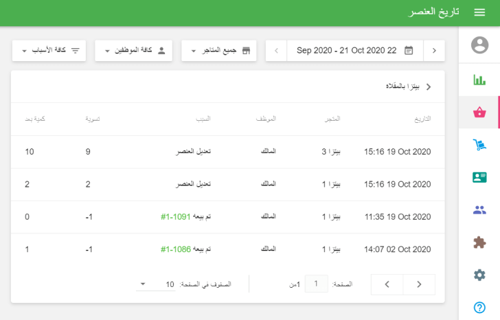 التغييرات في مخزون العناصر المحددة