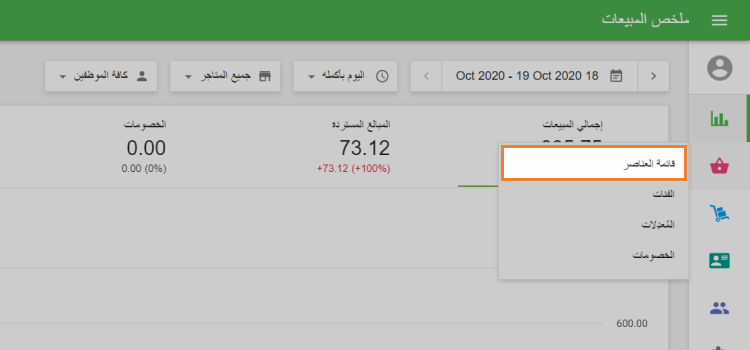 قائمة' قائمة العناصر'