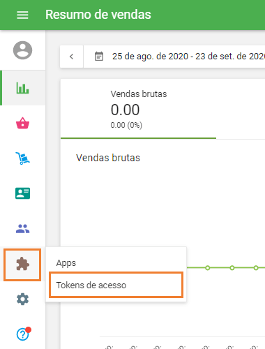 seção 'Tokens de acesso'
