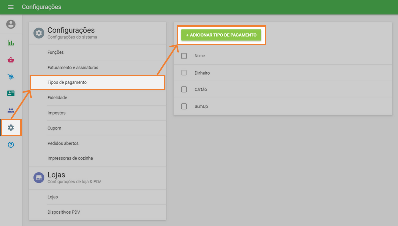 botão 'Adicionar tipo de pagamento'