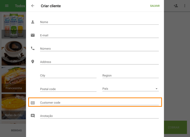 Campo 'Código do cliente'