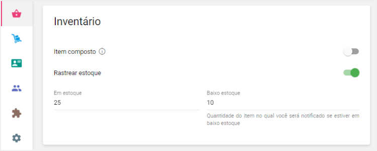 ativar o 'Rastrear estoque'