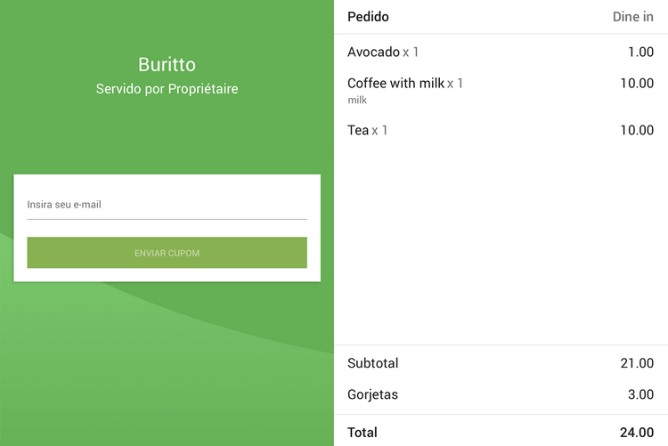 Recibo da gorjeta do CDS
