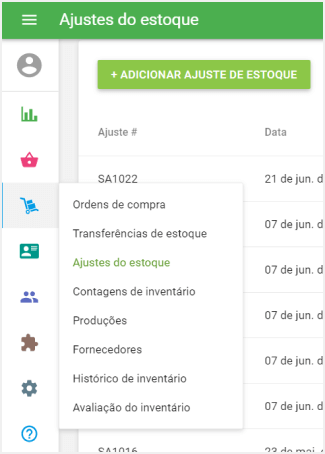 menu 'Gestão de estoques'