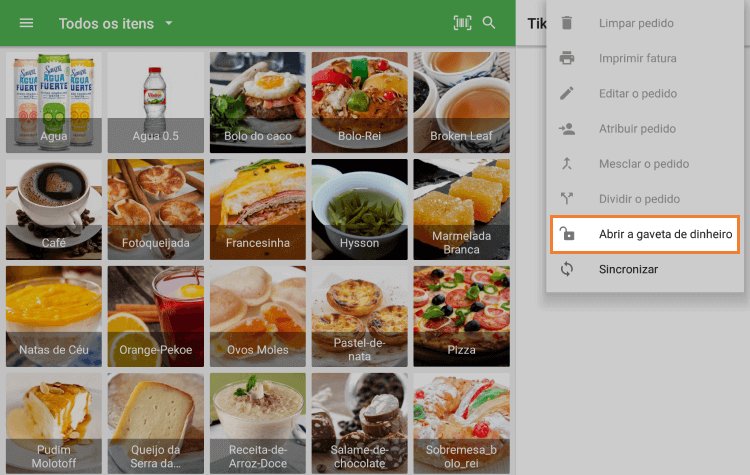 botão 'Abrir gaveta do caixa'