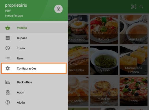 vá para Configurações