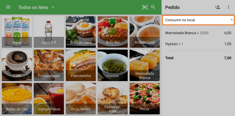 linha de opções com opção padrão de refeições