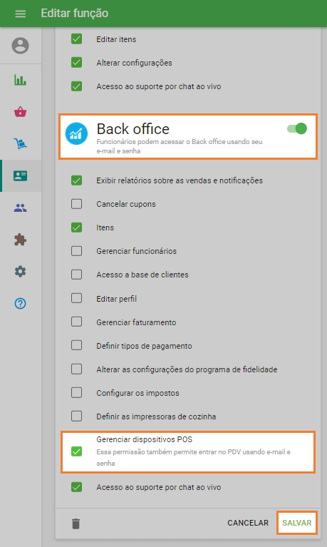 caixa 'Dispositivos de POS gerenciar'