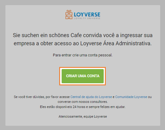 botão 'Criar uma conta'