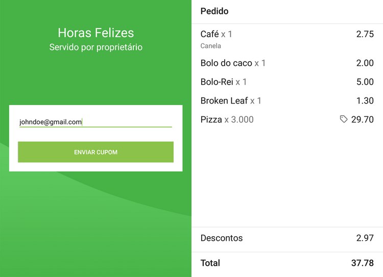E-mail para receber o cupom eletrônico
