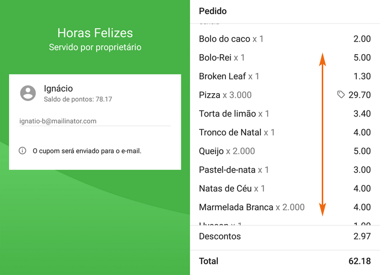 Rolagem vertical para examinar todos os itens