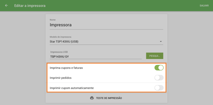 Configurações da sua impressora